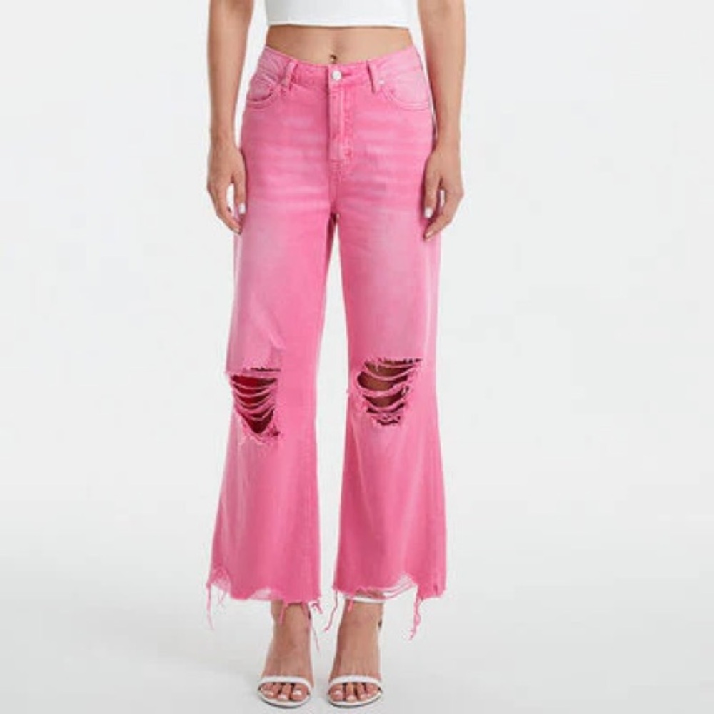 BAYEAS Pink High Waist Distressed Raw Hem Jeans Size 11/30